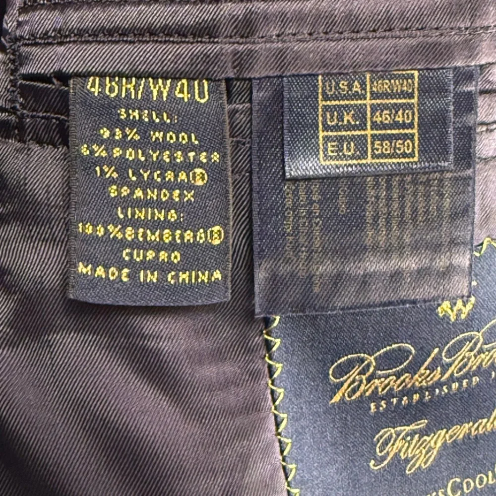 Brooks Brothers Fitzgerald BrooksCool Pinstripe Suit Jacket Charcoal Grey 46R